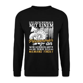 Pilzsammler Pilze sammeln Schwammerlsuche - Unisex Pullover - Schwarz - Vorne - Alina (178cm) & Michal (187cm)