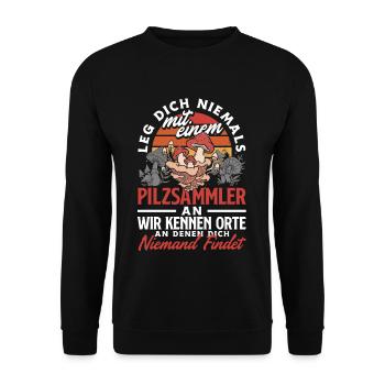 Pilzsammler Pilze sammeln Schwammerlsuche - Unisex Pullover - Schwarz - Vorne - Alina (178cm) & Michal (187cm)