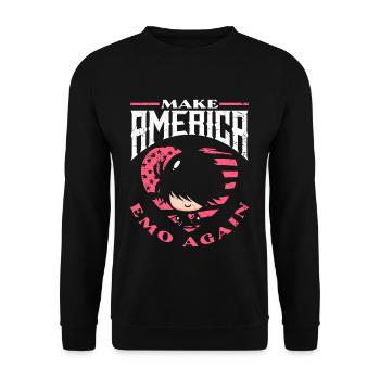 Emoticon Make America Emo Again Emocore Aesthetic - Unisex Pullover - Schwarz - Vorne - Alina (178cm) & Michal (187cm)