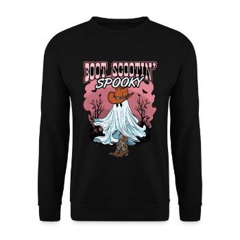 Halloween Cute Ghost Retro Western Funny Boot - Unisex Pullover - Schwarz - Vorne - Alina (178cm) & Michal (187cm)