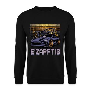 Lustiger Elektrofahrzeug-Witz E'Zapft is - Unisex Pullover - Schwarz - Vorne - Alina (178cm) & Michal (187cm)