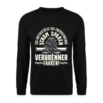 Energiewende Strom Sparen Verbrenner Fahren - Unisex Pullover - Schwarz - Vorne - Alina (178cm) & Michal (187cm)