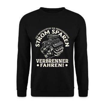 Energiewende Strom Sparen Verbrenner Fahren - Unisex Pullover - Schwarz - Vorne - Alina (178cm) & Michal (187cm)