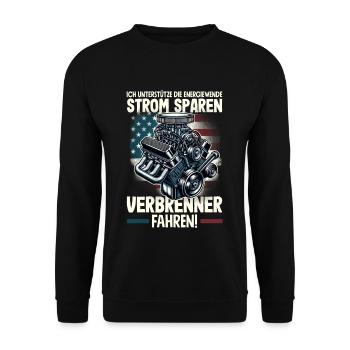 Energiewende Strom Sparen Verbrenner Fahren - Unisex Pullover - Schwarz - Vorne - Alina (178cm) & Michal (187cm)