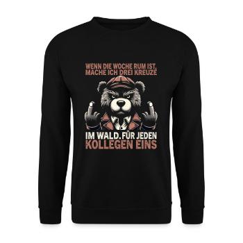 Wenn die Woche rum ist mache ich drei Kreuze - Unisex Pullover - Schwarz - Vorne - Alina (178cm) & Michal (187cm)
