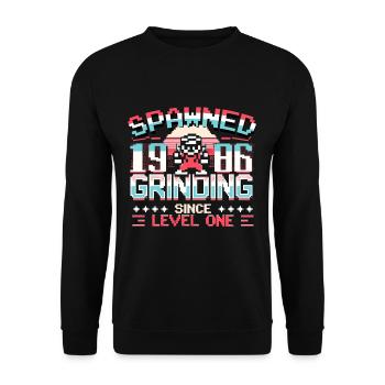 Spawned 1986 Grinding Since Level One Funny Gamer - Unisex Pullover - Schwarz - Vorne - Alina (178cm) & Michal (187cm)