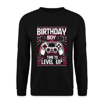 Funny Gamer Birthday Boy Il est temps de passer au niveau supérieur - Sweat-shirt Unisexe - noir - Devant - Alina (178cm) & Michal (187cm)