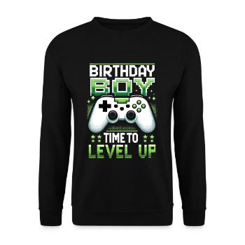 Funny Gamer Birthday Boy Il est temps de passer au niveau supérieur - Sweat-shirt Unisexe - noir - Devant - Alina (178cm) & Michal (187cm)
