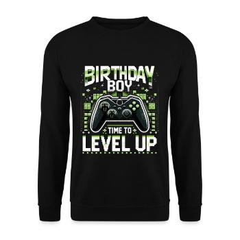 Funny Gamer Birthday Boy Il est temps de passer au niveau supérieur - Sweat-shirt Unisexe - noir - Devant - Alina (178cm) & Michal (187cm)