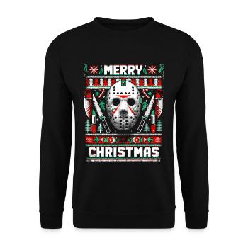 Merry Creepmas Festive Slasher Ugly Christmas - Unisex Pullover - Schwarz - Vorne - Alina (178cm) & Michal (187cm)