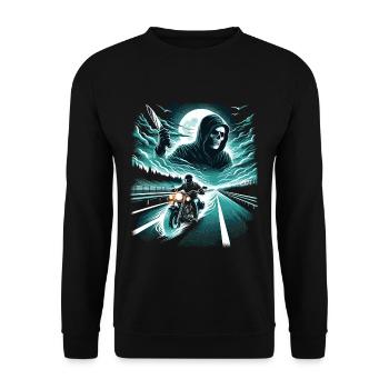 Highway Horror: Ghostly Rider & Slasher - Unisex Pullover - Schwarz - Vorne - Alina (178cm) & Michal (187cm)