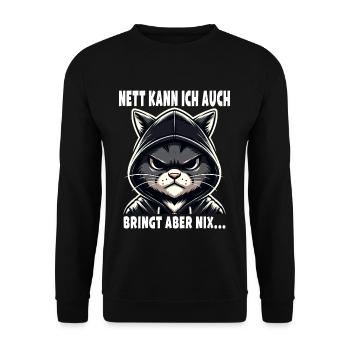 Nett kann ich auch Sarkastisches Katzenliebhaber - Unisex Pullover - Schwarz - Vorne - Alina (178cm) & Michal (187cm)