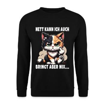 Nett kann ich auch Sarkastisches Katzenliebhaber - Unisex Pullover - Schwarz - Vorne - Alina (178cm) & Michal (187cm)