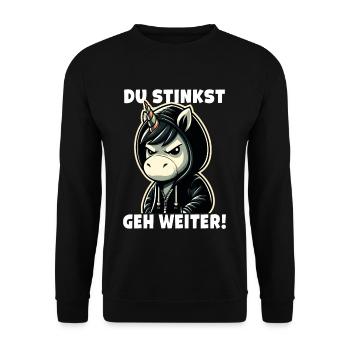 Du stinkst Geh weiter Sarkastisches - Unisex Pullover - Schwarz - Vorne - Alina (178cm) & Michal (187cm)