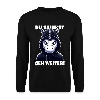 Du stinkst Geh weiter Sarkastisches - Unisex Pullover - Schwarz - Vorne - Alina (178cm) & Michal (187cm)