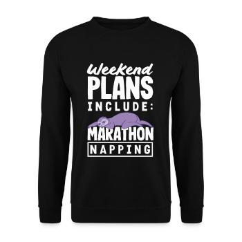 Marathon Napping Sloth Weekend Humor - Unisex Sweatshirt - black - Front - Alina (178cm) & Michal (187cm)