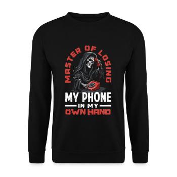 Master of Losing My Phone Grim Reaper Funny Humor - Unisex Pullover - Schwarz - Vorne - Alina (178cm) & Michal (187cm)
