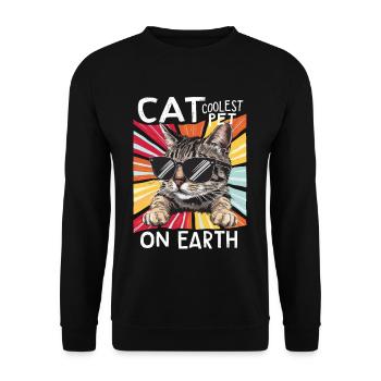 Cat Coolest Pet On Earth Retro Sunglasses Funny - Unisex Pullover - Schwarz - Vorne - Alina (178cm) & Michal (187cm)