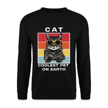 Cat Coolest Pet On Earth Retro Sunglasses Funny - Unisex Pullover - Schwarz - Vorne - Alina (178cm) & Michal (187cm)