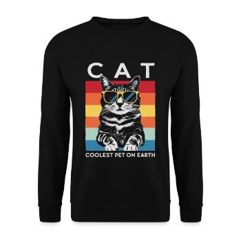 Cat Coolest Pet On Earth Retro Sunglasses Funny - Unisex Pullover - Schwarz - Vorne - Alina (178cm) & Michal (187cm)