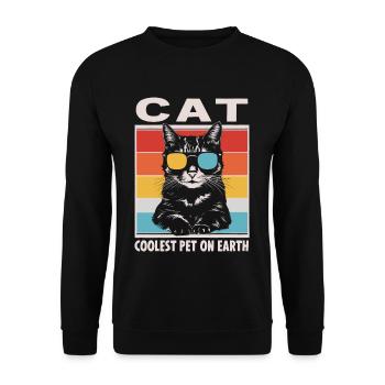 Cat Coolest Pet On Earth Retro Sunglasses Funny - Unisex Pullover - Schwarz - Vorne - Alina (178cm) & Michal (187cm)
