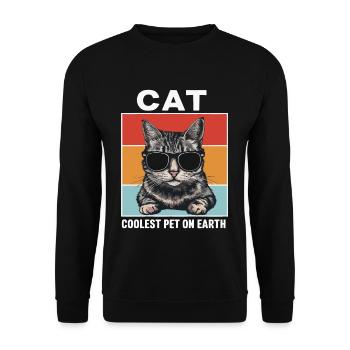 Cat Coolest Pet On Earth Retro Sunglasses Funny - Unisex Pullover - Schwarz - Vorne - Alina (178cm) & Michal (187cm)