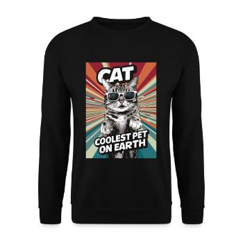 Cat Coolest Pet On Earth Retro Sunglasses Funny - Unisex Pullover - Schwarz - Vorne - Alina (178cm) & Michal (187cm)