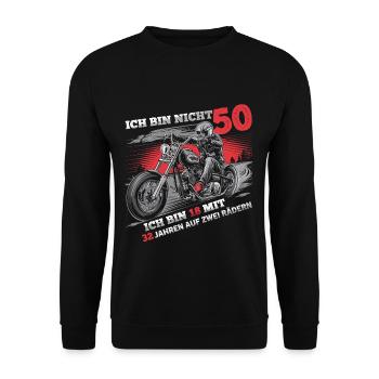 Ich bin nicht 50 Motorradfahrer Biker 50. - Unisex Pullover - Schwarz - Vorne - Alina (178cm) & Michal (187cm)