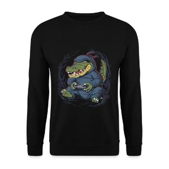 Ninja Alligator Gamer Fun Gaming Reptile Graphic - Unisex Sweatshirt - black - Front - Alina (178cm) & Michal (187cm)