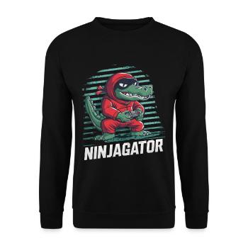 Ninja Alligator Gamer Fun Gaming Reptile Graphic - Unisex Sweatshirt - black - Front - Alina (178cm) & Michal (187cm)