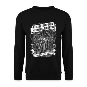 Reichet Mir Den Helm Biker Motorradfahrer - Unisex Pullover - Schwarz - Vorne - Alina (178cm) & Michal (187cm)