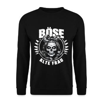 Motorrad Biker Lady Sarkasmus Böse alte Frau - Unisex Pullover - Schwarz - Vorne - Alina (178cm) & Michal (187cm)
