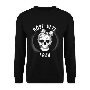 Motorrad Biker Lady Sarkasmus Böse alte Frau - Unisex Pullover - Schwarz - Vorne - Alina (178cm) & Michal (187cm)