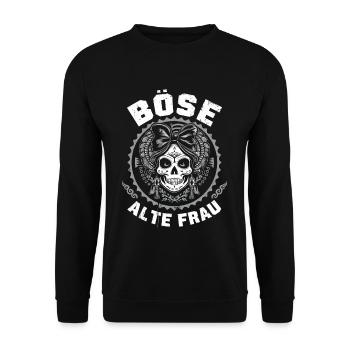 Motorrad Biker Lady Sarkasmus Böse alte Frau - Unisex Pullover - Schwarz - Vorne - Alina (178cm) & Michal (187cm)