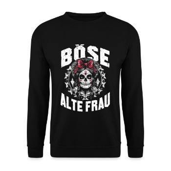 Motorrad Biker Lady Sarkasmus Böse alte Frau - Unisex Pullover - Schwarz - Vorne - Alina (178cm) & Michal (187cm)