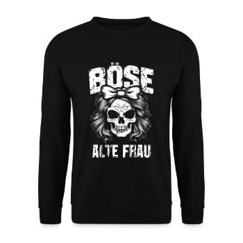 Motorrad Biker Lady Sarkasmus Böse alte Frau - Unisex Pullover - Schwarz - Vorne - Alina (178cm) & Michal (187cm)