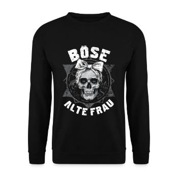 Motorrad Biker Lady Sarkasmus Böse alte Frau - Unisex Pullover - Schwarz - Vorne - Alina (178cm) & Michal (187cm)