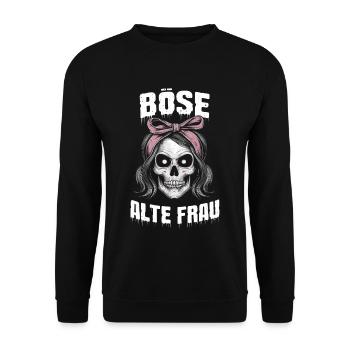 Motorrad Biker Lady Sarkasmus Böse alte Frau - Unisex Pullover - Schwarz - Vorne - Alina (178cm) & Michal (187cm)