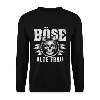 Motorrad Biker Lady Sarkasmus Böse alte Frau - Unisex Pullover - Schwarz - Vorne - Alina (178cm) & Michal (187cm)