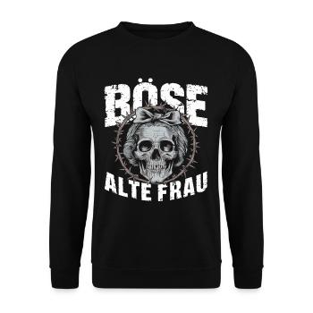 Motorrad Biker Lady Sarkasmus Böse alte Frau - Unisex Pullover - Schwarz - Vorne - Alina (178cm) & Michal (187cm)