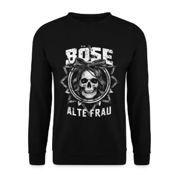Motorrad Biker Lady Sarkasmus Böse alte Frau - Unisex Pullover - Schwarz - Vorne - Alina (178cm) & Michal (187cm)