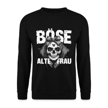 Motorrad Biker Lady Sarkasmus Böse alte Frau - Unisex Pullover - Schwarz - Vorne - Alina (178cm) & Michal (187cm)