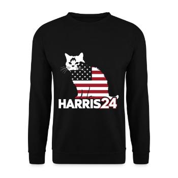 Kamala Harris 24 Cat Lady Supporter - Unisex Pullover - Schwarz - Vorne - Alina (178cm) & Michal (187cm)