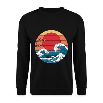 Big Wave Vaporwave Aesthetic 80s Anime Fashion - Unisex Pullover - Schwarz - Vorne - Alina (178cm) & Michal (187cm)
