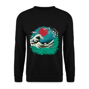 Big Wave Vaporwave Aesthetic 80s Anime Fashion - Unisex Pullover - Schwarz - Vorne - Alina (178cm) & Michal (187cm)