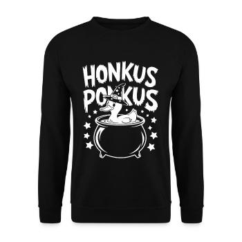 Honkus Ponkus Funny Duck Witch Halloween Magic - Unisex Sweatshirt - black - Front - Alina (178cm) & Michal (187cm)