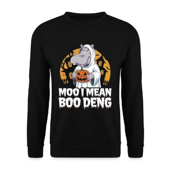 Funny Hippo Halloween Ghost Costume Boo Deng Pun - Unisex Pullover - Schwarz - Vorne - Alina (178cm) & Michal (187cm)