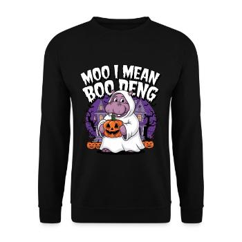 Funny Hippo Halloween Ghost Costume Boo Deng Pun - Unisex Pullover - Schwarz - Vorne - Alina (178cm) & Michal (187cm)