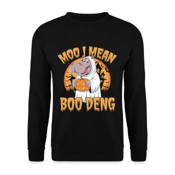 Funny Hippo Halloween Ghost Costume Boo Deng Pun - Unisex Pullover - Schwarz - Vorne - Alina (178cm) & Michal (187cm)
