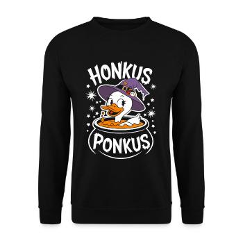 Honkus Ponkus Funny Duck Witch Halloween Magic - Unisex Sweatshirt - black - Front - Alina (178cm) & Michal (187cm)